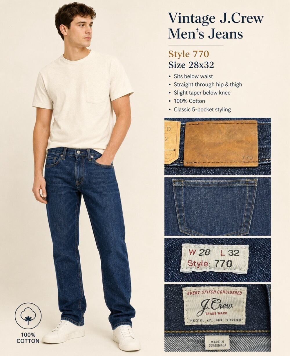 NWT Vintage J.Crew Men's Straight Leg Jeans Size 28x32 Dark Wash Indigo